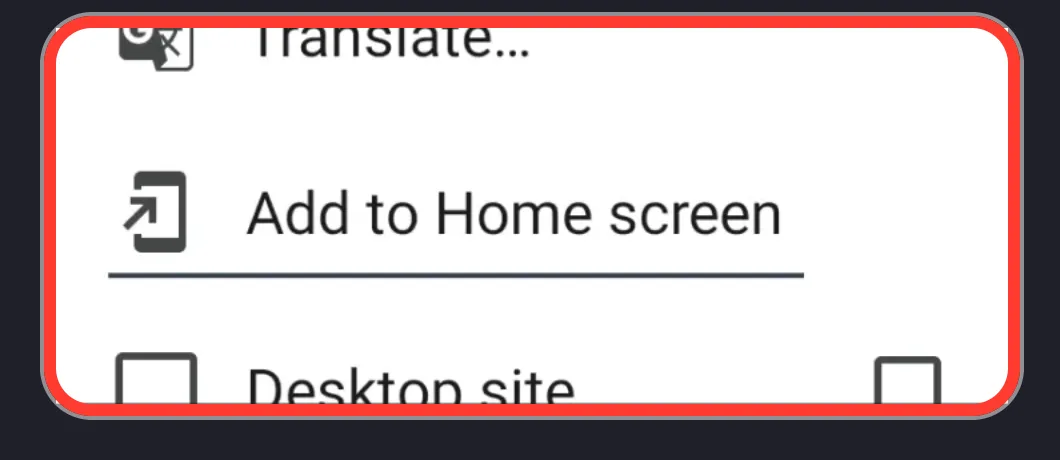 Option Add to Home screen du menu Chrome pour installer Winhero