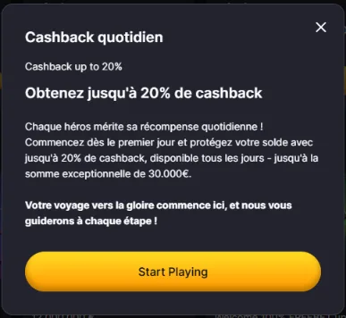 Carte du cashback quotidien Winhero jusqu'à 20 % sur le solde