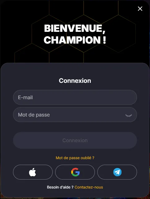 Fenêtre Connexion de Winhero avec le message Bienvenue, champion