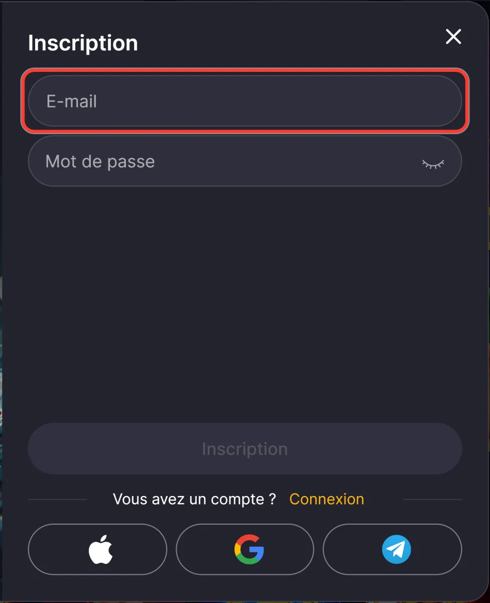 Champ E-mail mis en évidence dans le formulaire d'inscription Winhero