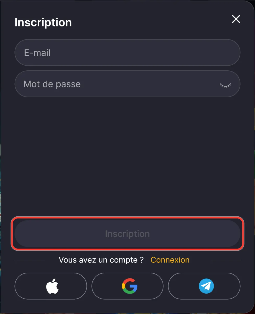 Bouton Inscription pour valider la création du compte Winhero