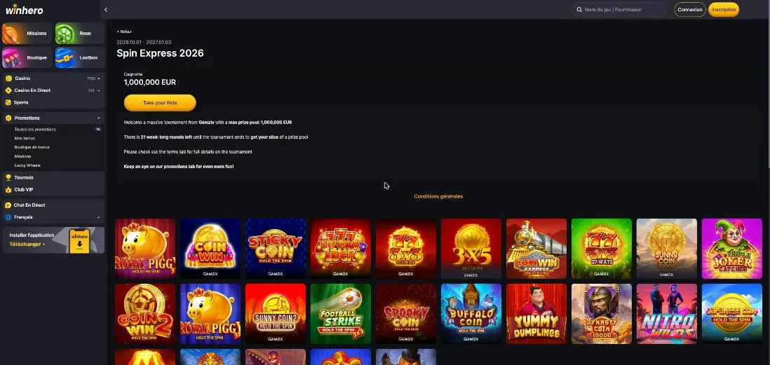 Tournoi Spin Express de Gamzix avec un prize pool d'un million d'euros